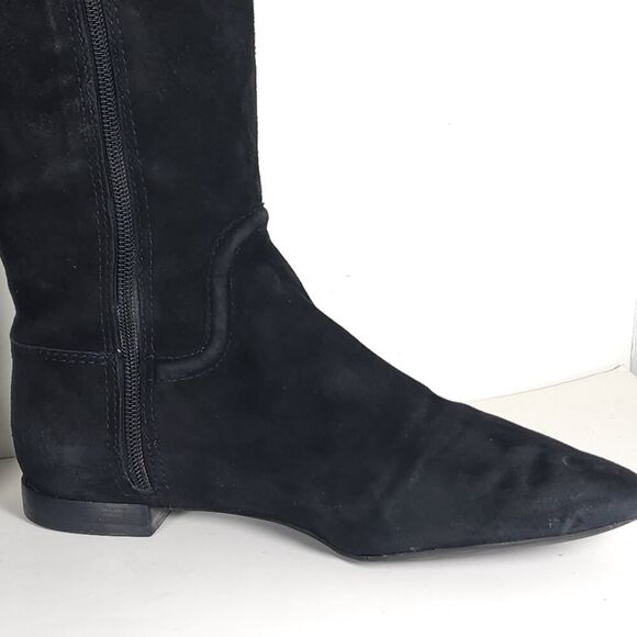 TORY BURCH Women's Selma US8,5M Black Suede Logo Zip Knee High Riding Boots - Picture 6 of 16